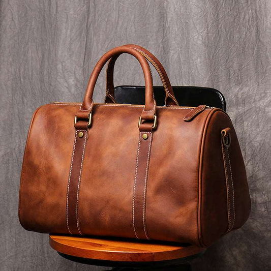 Luxury Retro Men's And Women's Leather Travel Bag - Classic Leather Bag