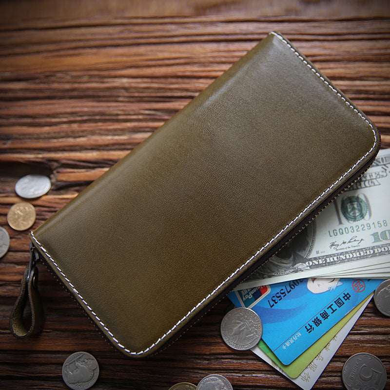 Men's Long Leather Zipper Wallet - Classic Leather Bag