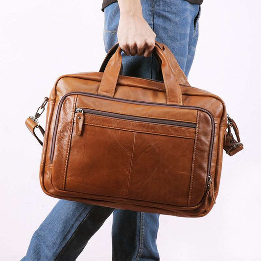 Men's Luxury 17 inch Cowhide Leather Computer Bag - Classic Leather Bag