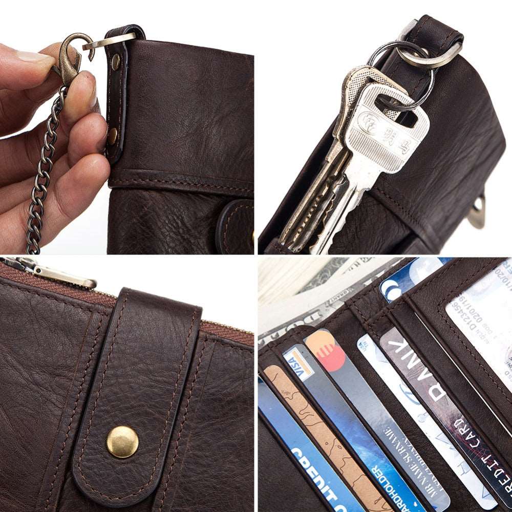 Men's Luxury Antimagnetic Cowhide Leather Chain Wallet - Classic Leather Bag