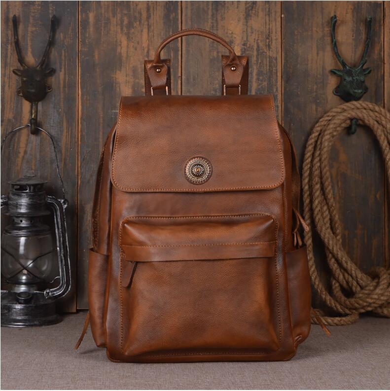 Men's Luxury Classic Leather Shoulder Backpack - Classic Leather Bag