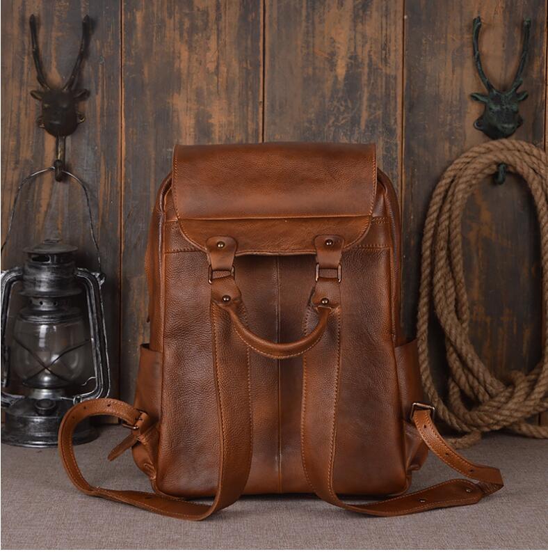Men's Luxury Classic Leather Shoulder Backpack - Classic Leather Bag