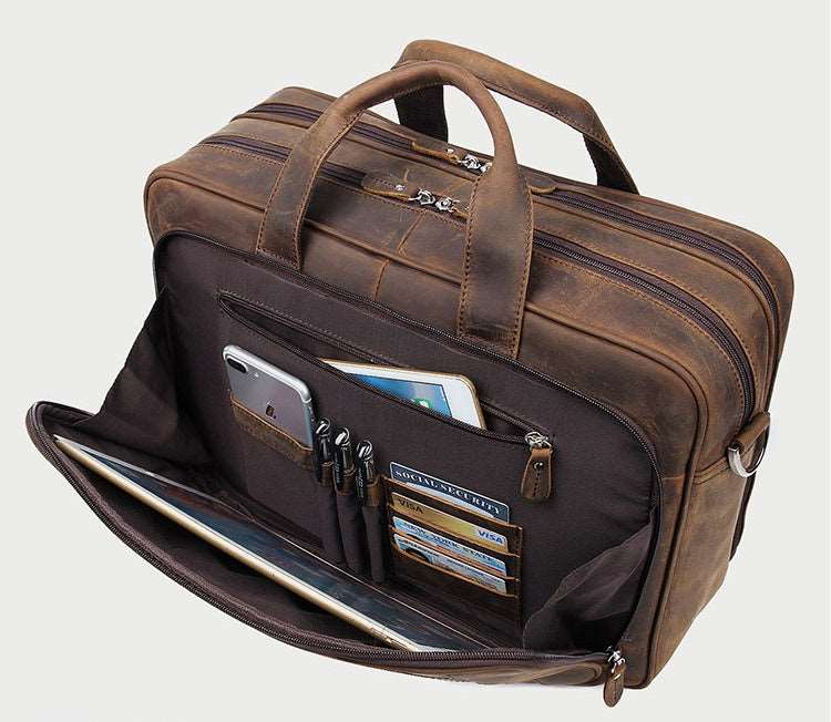 Men's Luxury Crazy Horse Leather Business Bag - Classic Leather Bag
