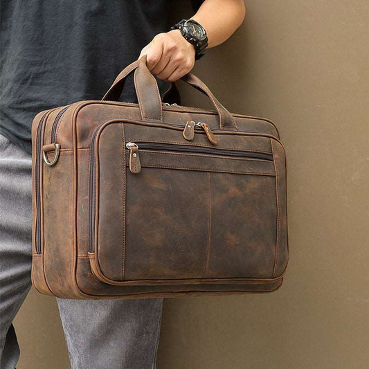 Men's Luxury Crazy Horse Leather Business Bag - Classic Leather Bag