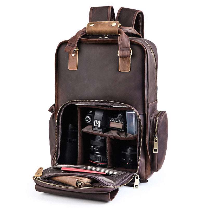 Men's Luxury Leather Camera Backpack - Classic Leather Bag