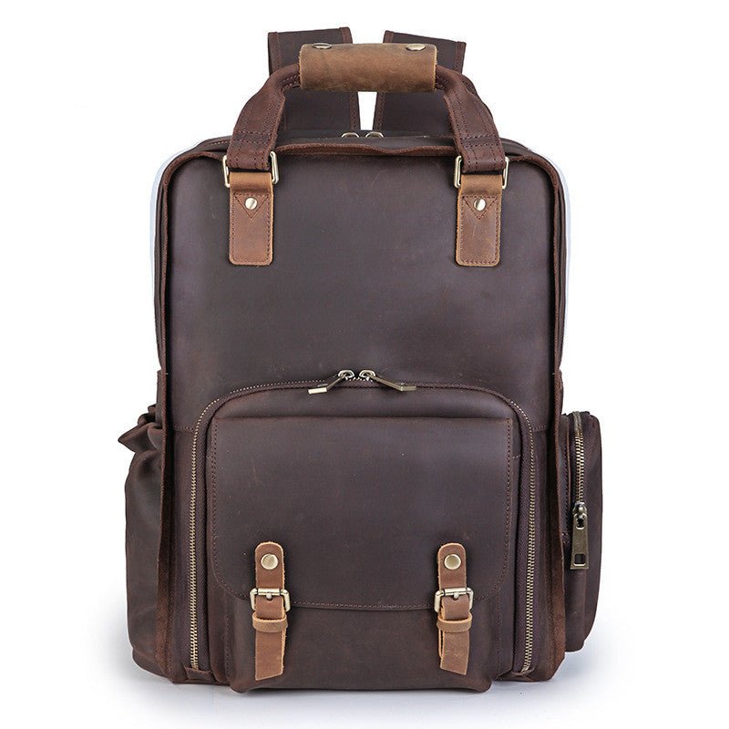 Men's Luxury Leather Camera Backpack - Classic Leather Bag