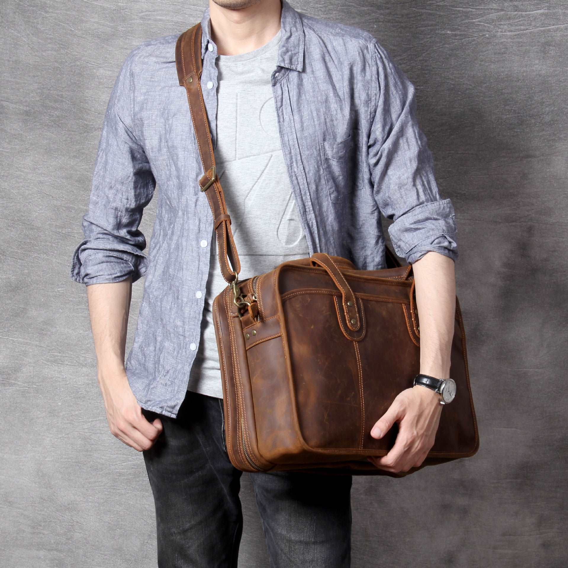 Men's Luxury Leather Medium Laptop Bag - Classic Leather Bag