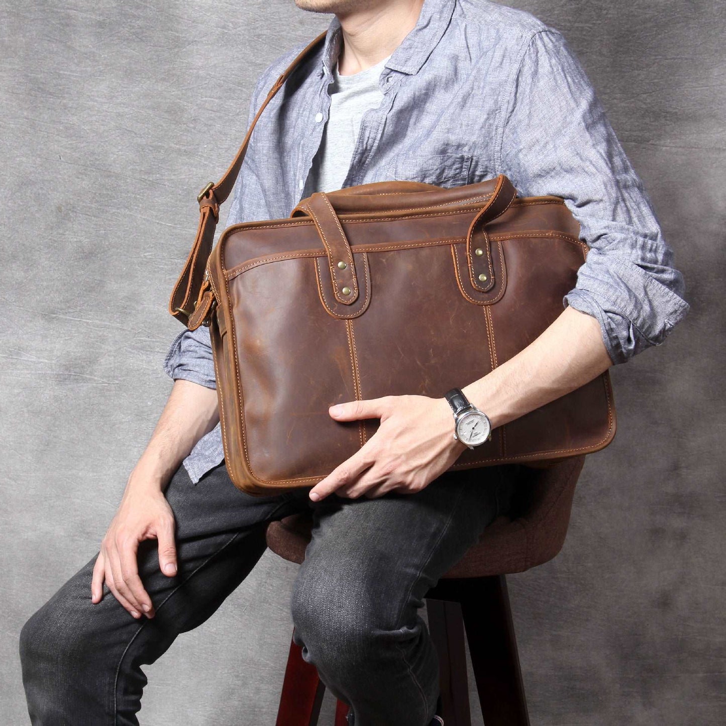 Men's Luxury Leather Medium Laptop Bag - Classic Leather Bag