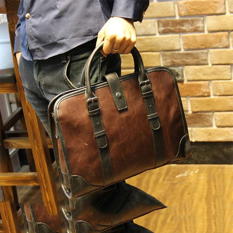 Men's Luxury Leather Shoulder Carry Briefcase - Classic Leather Bag