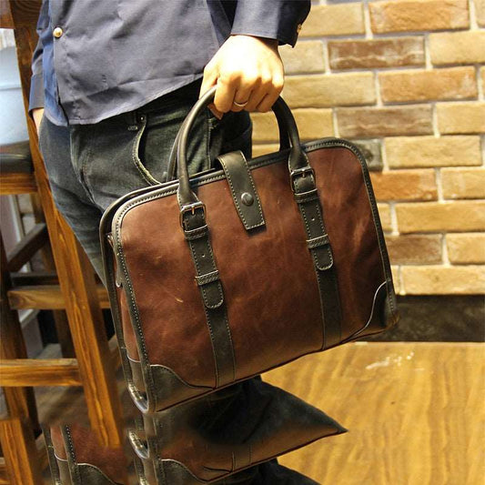 Men's Luxury Leather Shoulder Carry Briefcase - Classic Leather Bag