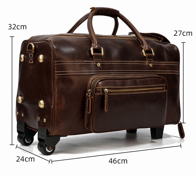 Men's Luxury Leather Trolley Travel Bag - Classic Leather Bag