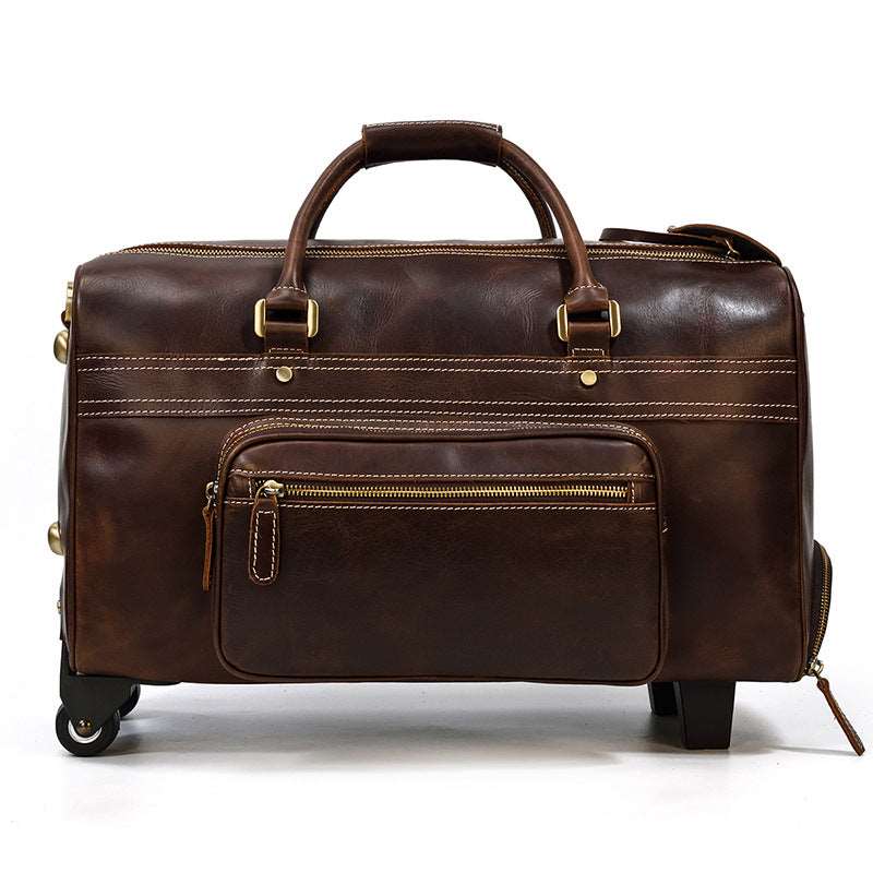 Men's Luxury Leather Trolley Travel Bag - Classic Leather Bag