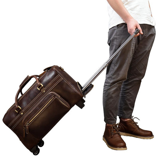 Men's Luxury Leather Trolley Travel Bag - Classic Leather Bag