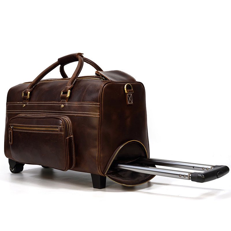 Men's Luxury Leather Trolley Travel Bag - Classic Leather Bag