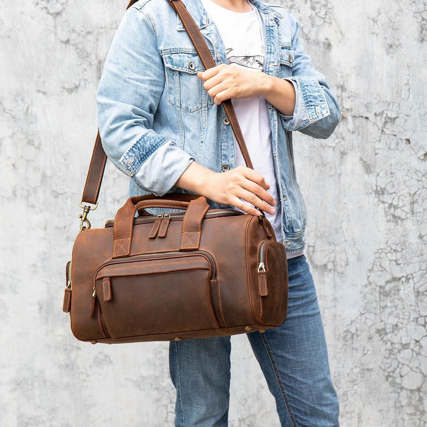 Men's Luxury Retro Leather Large Capacity Luggage Bag - Classic Leather Bag