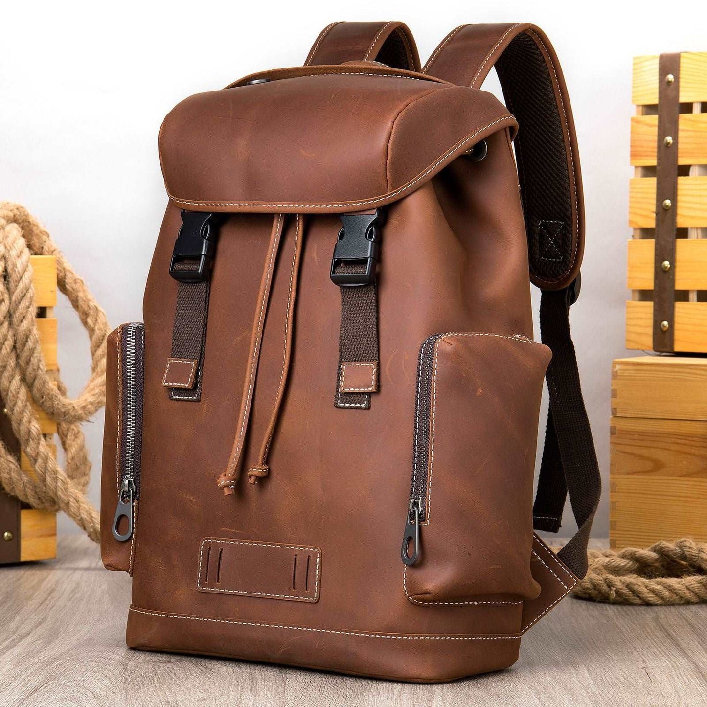 Men's Luxury Retro Leather Outdoor Travel Backpack - Classic Leather Bag