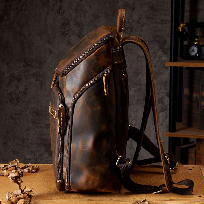 Men's Luxury Vintage Leather Computer Backpack - Classic Leather Bag