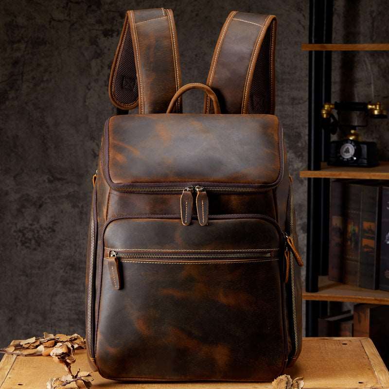 Men's Luxury Vintage Leather Computer Backpack - Classic Leather Bag