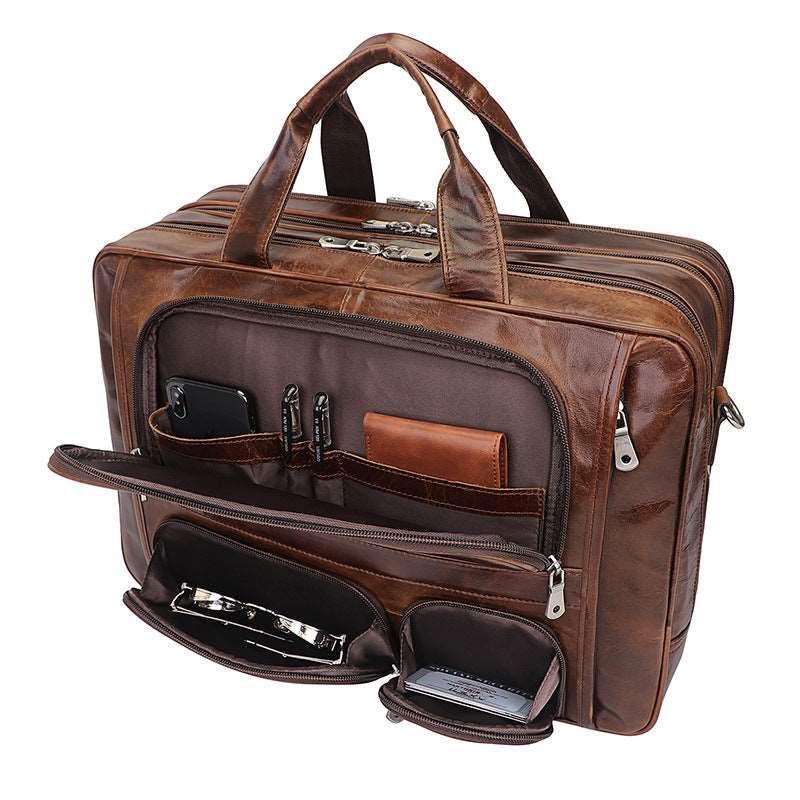 Men's Luxury Wax Leather Shoulder Bag - Classic Leather Bag
