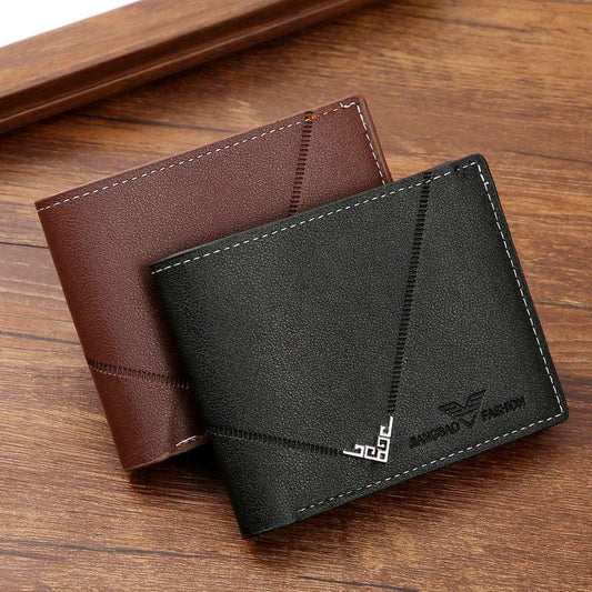Men's Minimalist Short Synthetic Leather Wallet - Classic Leather Bag