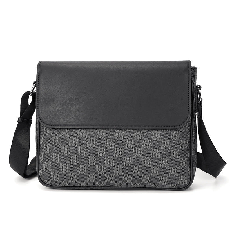 Men's Plaid Shoulder Bag - Classic Leather Bag