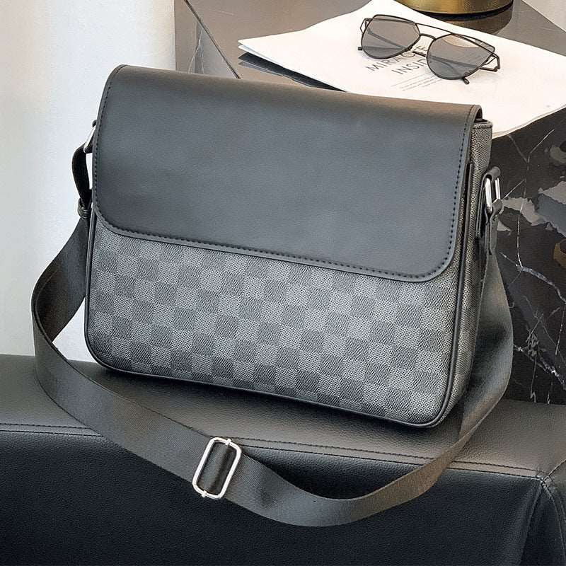 Men's Plaid Shoulder Bag - Classic Leather Bag