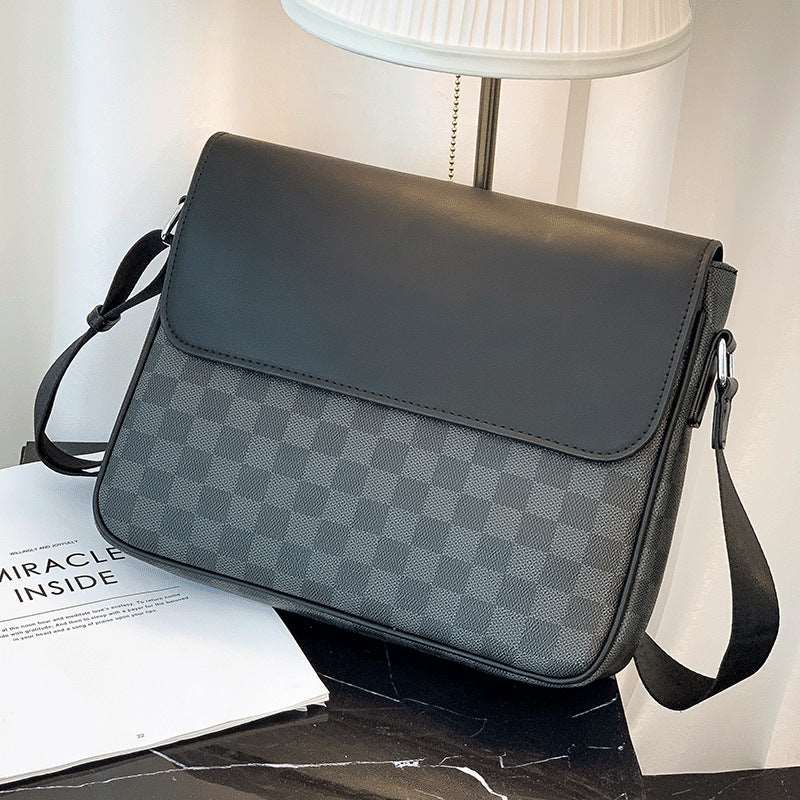 Men's Plaid Shoulder Bag - Classic Leather Bag