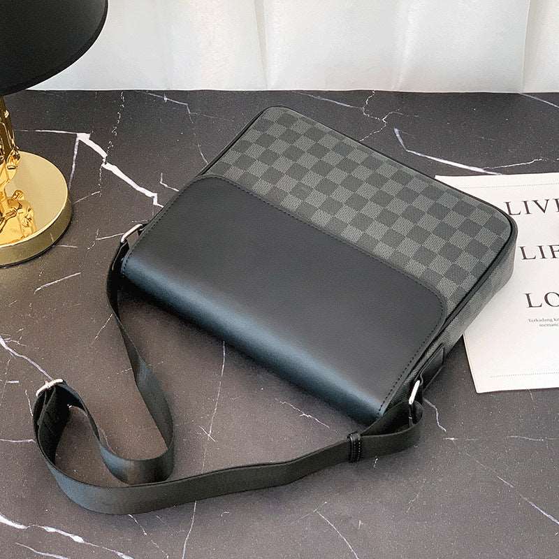 Men's Plaid Shoulder Bag - Classic Leather Bag