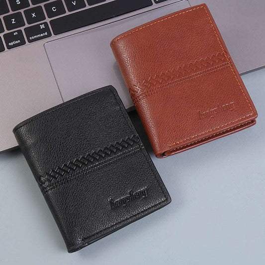 Men's Short Synthetic Leather Wallet - Classic Leather Bag