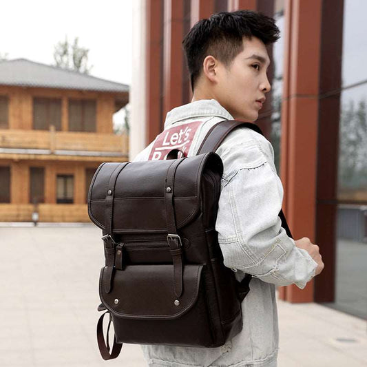 Men's Synthetic Leather Backpack - Classic Leather Bag