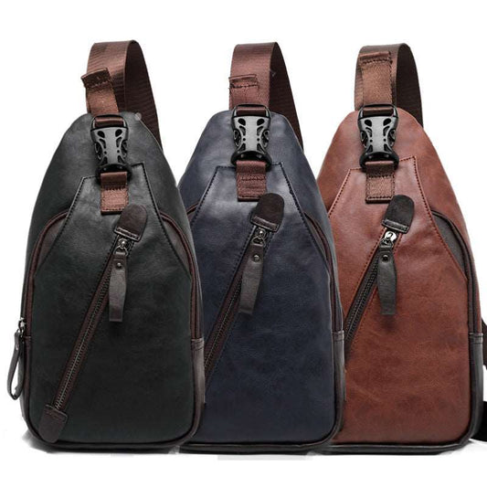 Men's Synthetic Leather Chest Shoulder Messenger Bag - Classic Leather Bag
