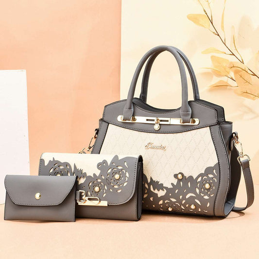 Women's Classy Three-Piece Handbag Set - Classic Leather Bag