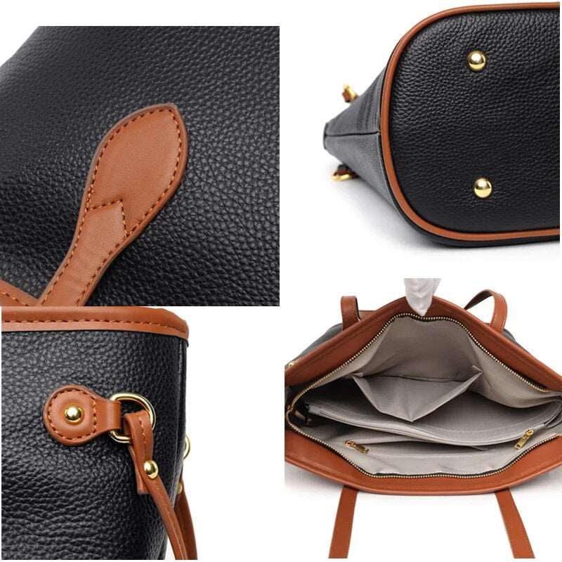 Women's Cowhide Leather Commuter Tote Bag - Classic Leather Bag