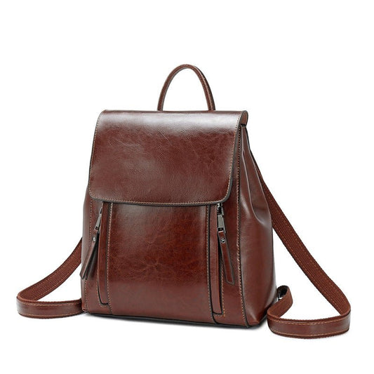 Women's Leather Cowhide Backpack - Classic Leather Bag