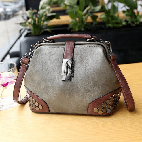 Women's Lock Chain Rivets Crossbody Shoulder Bag - Classic Leather Bag