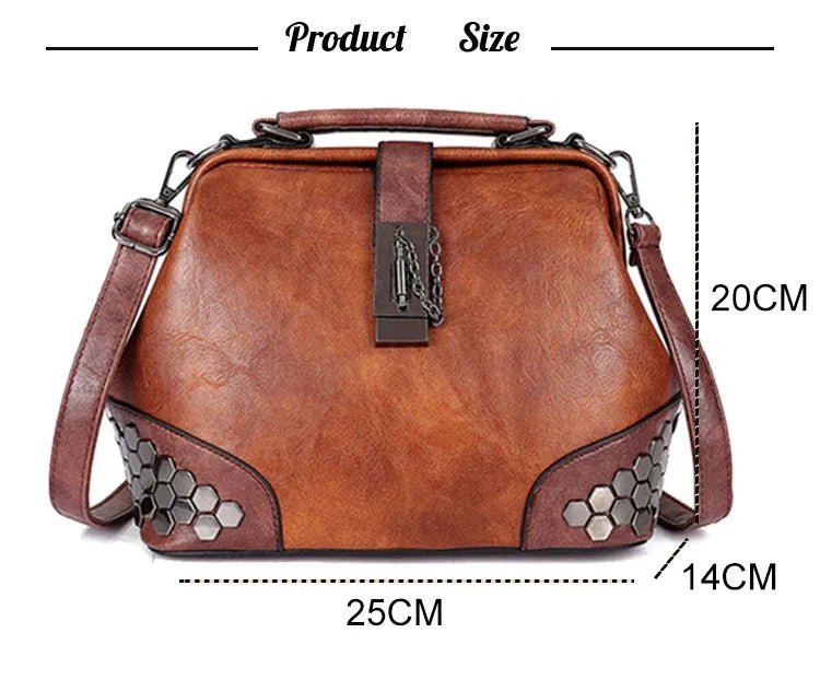 Women's Lock Chain Rivets Crossbody Shoulder Bag - Classic Leather Bag
