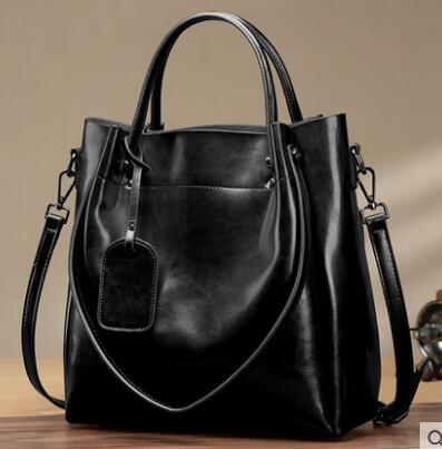 Women's Luxury Cowhide Leather Bucket Bag - Classic Leather Bag