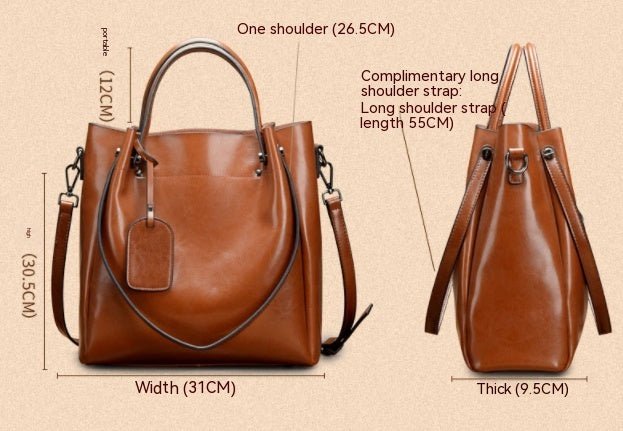 Women's Luxury Cowhide Leather Bucket Bag - Classic Leather Bag