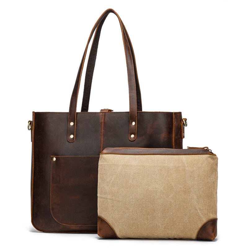 Women's Luxury Genuine Leather Shoulder Tote Bag - Classic Leather Bag