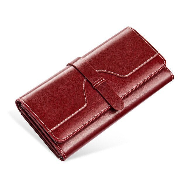 Women's Luxury Large Vintage Buckle Wallet - Classic Leather Bag