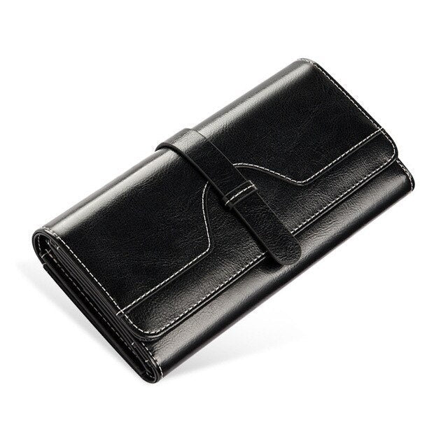 Women's Luxury Large Vintage Buckle Wallet - Classic Leather Bag