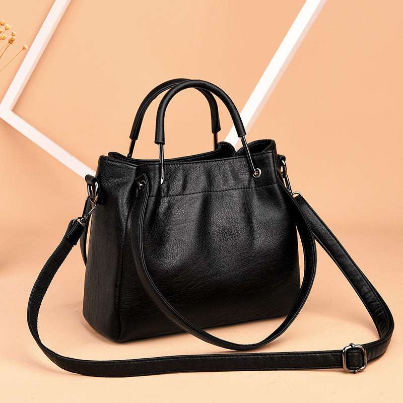 Women's Retro Leather Bucket Tote - Classic Leather Bag