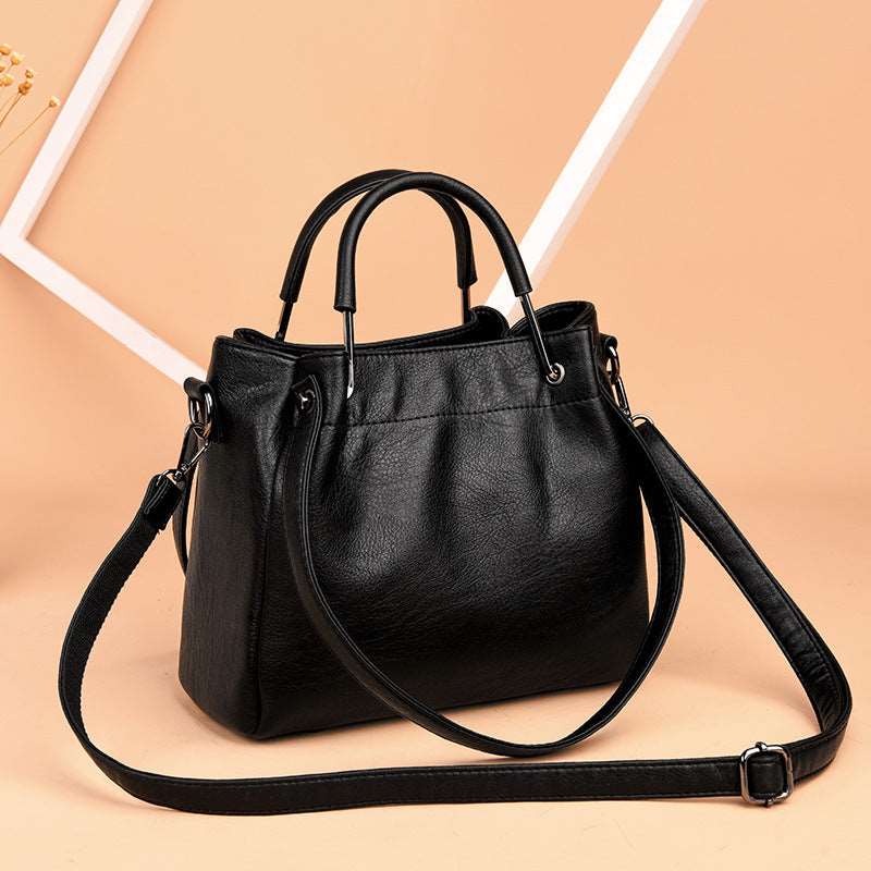 Women's Retro Leather Bucket Tote - Classic Leather Bag