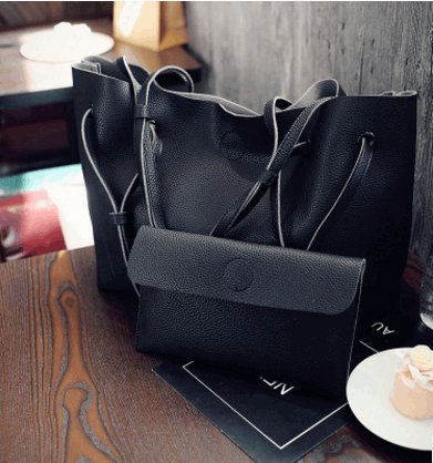 Women's Two-Piece Shoulder Tote Bag and Clutch - Classic Leather Bag