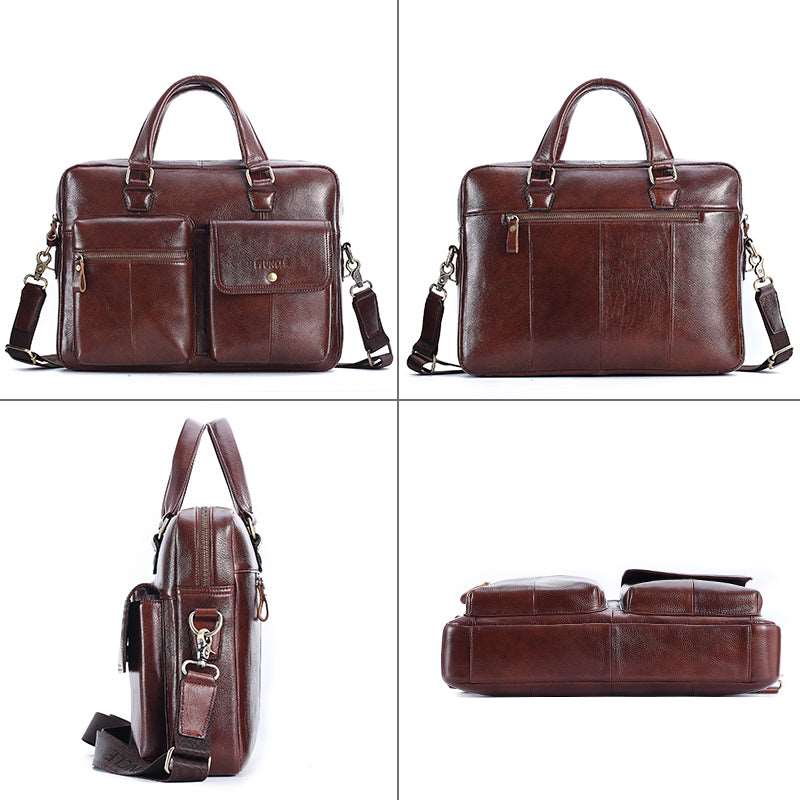 Men's Genuine Leather Top Layer Cowhide Briefcase Messenger Bag - Classic Leather Bag