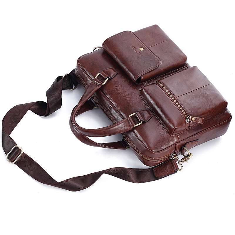 Men's Genuine Leather Top Layer Cowhide Briefcase Messenger Bag - Classic Leather Bag