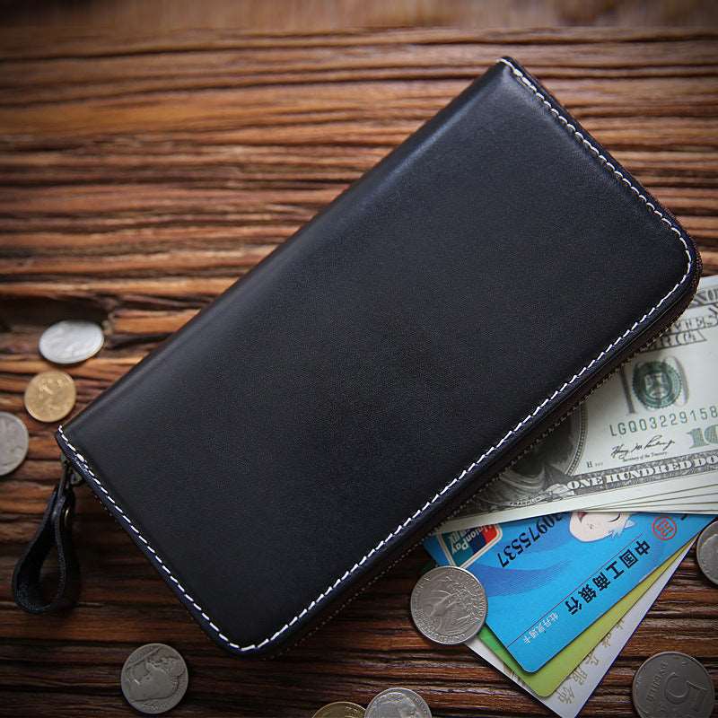 Men's Long Leather Zipper Wallet - Classic Leather Bag