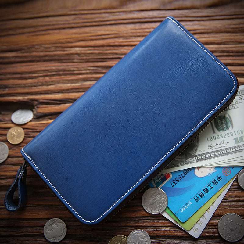 Men's Long Leather Zipper Wallet - Classic Leather Bag