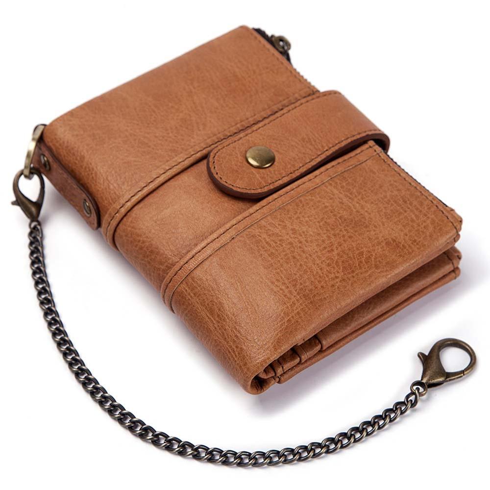 Men's Luxury Antimagnetic Cowhide Leather Chain Wallet - Classic Leather Bag