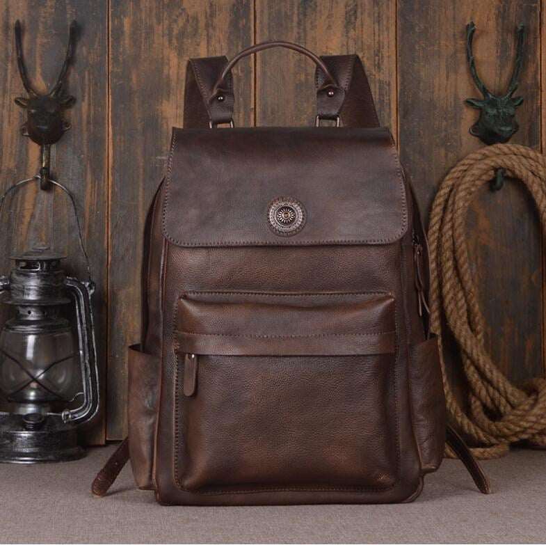 Men's Luxury Classic Leather Shoulder Backpack - Classic Leather Bag